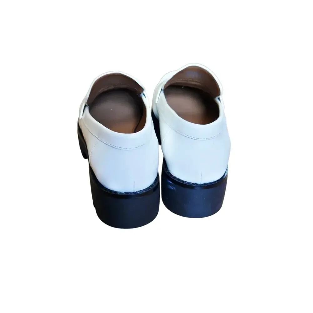Tory Burch White Chunky Y2K 90s Style Platform‎ TT Monogram Loafers Size 7
